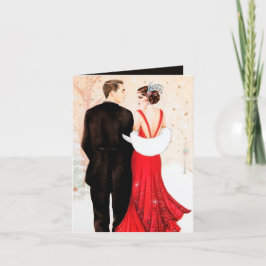 Cartão De Festividades Art Deco retro vintage mensagem de casal Natal