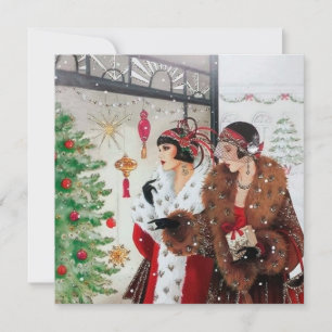 Cartão De Festividades art deco retro vintage senhoras Natal