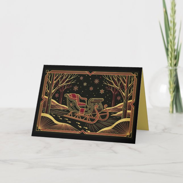 Cartão De Festividades Art Deco Winter Sleigh Christmas Card (Frente)