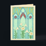 Cartão De Festividades Art Nouveau Easter with White Lilies<br><div class="desc">Celebrate Easter with this elegant Art Nouveau–inspired greeting card featuring stylized white lilies framed by graceful Gothic arches. Soft spring colors, flowing lines, and a vintage decorative aesthetic make this card perfect for those who love classic design, floral art, and timeless seasonal greetings. Ideal for Easter celebrations, spring correspondence, or...</div>