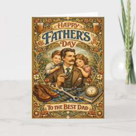 Cartão De Festividades Art Nouveau Vintage Family Fathers Day