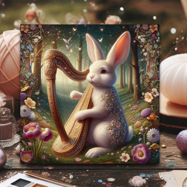 Cartão De Festividades Art Nouveau Woodland Bunny Floral Páscoa (Criador carregado)