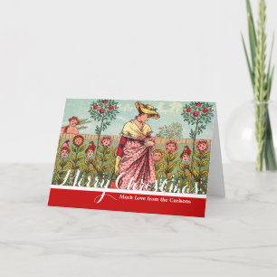Cartão De Festividades Arte Antigo Jardim Crescer Flor Mulher