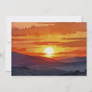 Cartão De Festividades Arte Aquarela Bonita Montanha Nebulosa do Pôr do S