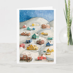 Cartão De Festividades Arte Cênica de Vila de Inverno Nevado