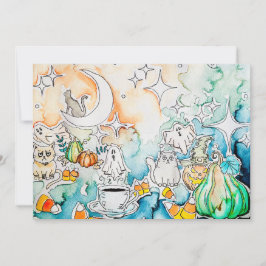 Cartão De Festividades Arte da Gatinha do Halloween