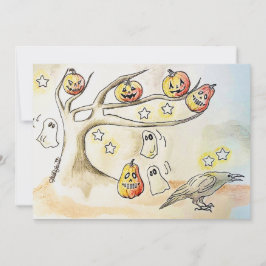 Cartão De Festividades arte da temporada assustadora, Árvore de Halloween
