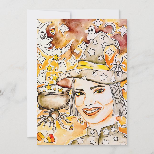Cartão De Festividades Arte das bruxas do Halloween (Frente)