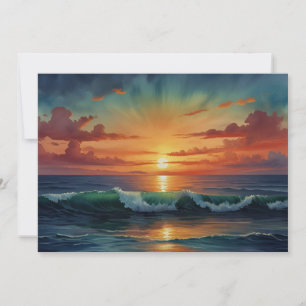 Cartão De Festividades Arte de aquarela colorida das ondas do oceano ao p