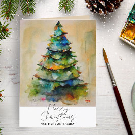 Cartão De Festividades Arte de árvore de Natal em aquarela festiva Desenh