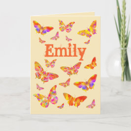 Cartão De Festividades Arte de Borboleta Colorida Vintage Nome Emily