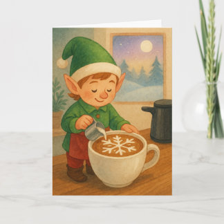 Cartão De Festividades Arte de Café com Elfo