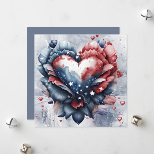 Cartão De Festividades Arte de Flores Coração Patriótico Americano