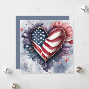 Cartão De Festividades Arte de Flores Coração Patriótico Americano