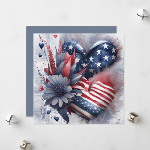 Cartão De Festividades Arte de Flores de Coração Patriota Americano