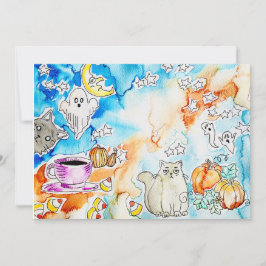 Cartão De Festividades Arte de Gato de Halloween
