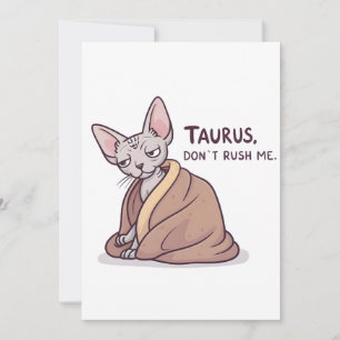 Cartão De Festividades Arte de Gato Sphynx Touro Calmo Atitude Zodíaco