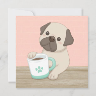 Cartão De Festividades Arte de Ilustração de Cachorro e Caneca