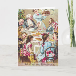 Cartão De Festividades Arte de Jantar de Natal da Família Vitoriana Vinta