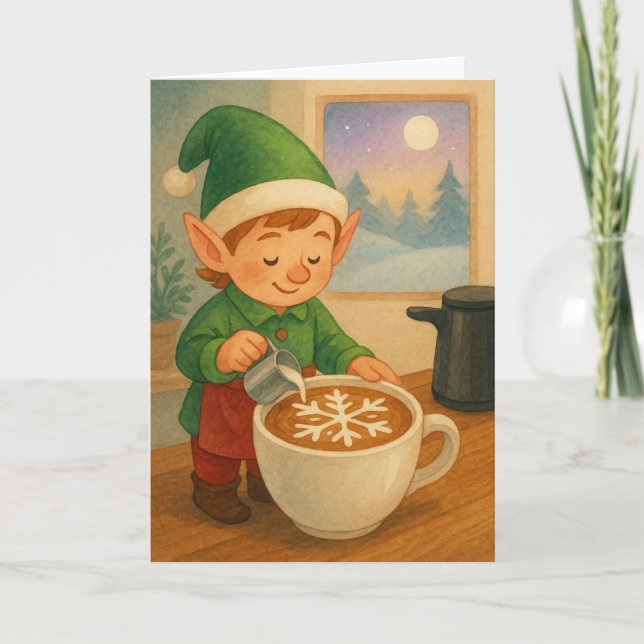 Cartão De Festividades Arte de Latte Elfo (Frente)