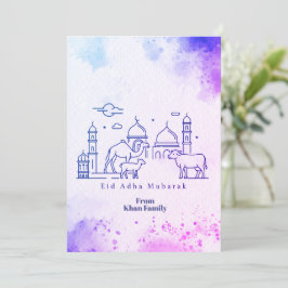 Cartão De Festividades Arte de Linha Minimalista de Mesquita e Animais do