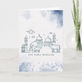 Cartão De Festividades Arte de Linha Minimalista de Mesquita e Animais do