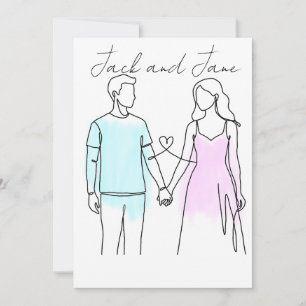 Cartão De Festividades Arte de Linha Personalizada de Casal de mãos dadas