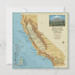 Cartão De Festividades Arte de Mapa Antigo dos Parques Nacionais da Calif