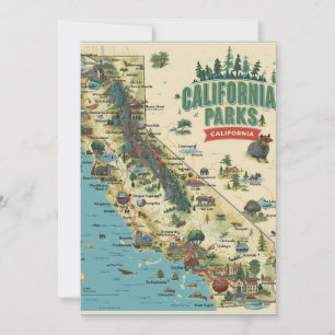 Cartão De Festividades Arte de Mapa Ilustrado dos Parques da Califórnia V