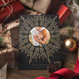 Cartão De Festividades Arte de Moldura Preto e Dourado Sunburst Art Déco