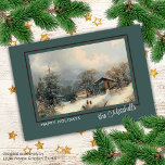 Cartão De Festividades Arte de Pintura de Óleo Romântica Personalizada<br><div class="desc">Cartão de saudação de Natal único, bonito e decorativo, com uma imagem antiga sonhadora de uma pintura a óleo de 1869 por Albert Lang, intitulada "Paisagem de inverno com figuras decorativas". A frente da placa tem espaço para personalizar ou personalizar com seu nome e Cartões de natal de família. A...</div>
