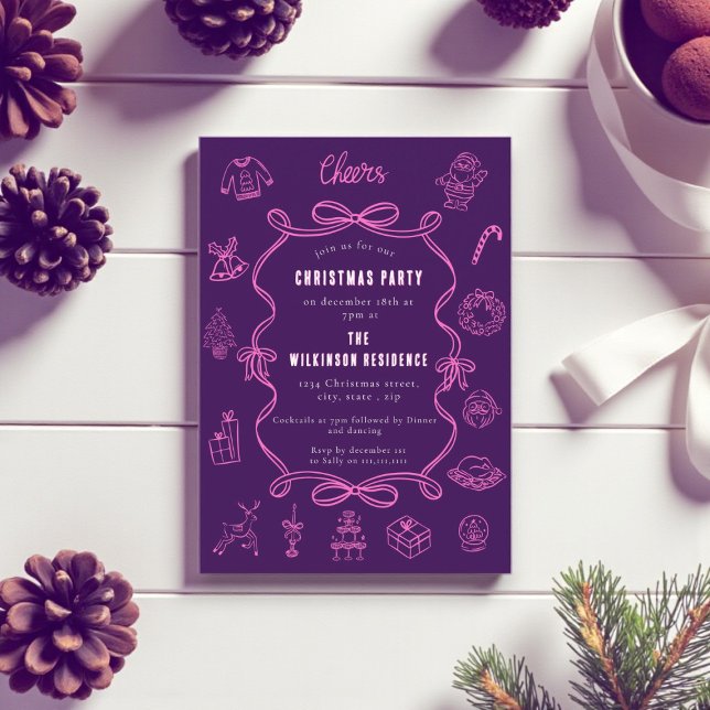 Cartão De Festividades Arte de rabiscos rosa roxo festivo Feriado (Criador carregado)