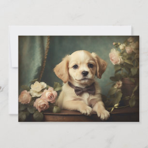 Cartão De Festividades Arte de retrato de cachorrinho fofo vintage para q