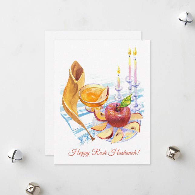 Cartão De Festividades arte de símbolos do Rosh Hashanah (Frente/Verso In Situ)