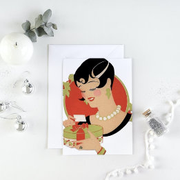 Cartão De Festividades arte deco retro natais vintages Lady Holiday