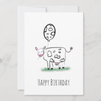 Arte Desenhada à Mão de Vaca Aniversário Feliz