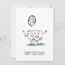 Cartão De Festividades Arte Desenhada à Mão de Vaca Aniversário Feliz
