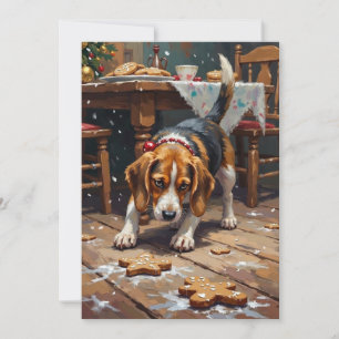 Cartão De Festividades Arte Divertida de Natal com Cachorro Beagle Rastre