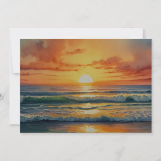 Cartão De Festividades Arte em Aquarela Colorida do Oceano ao Pôr do Sol