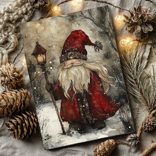 Cartão De Festividades Arte em Aquarela de Natal do Papai Noel Antigo