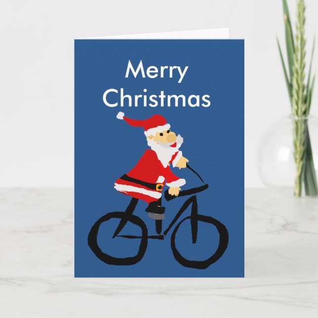 Cartão De Festividades Arte engraçada do Natal da bicicleta da equitação (Frente)