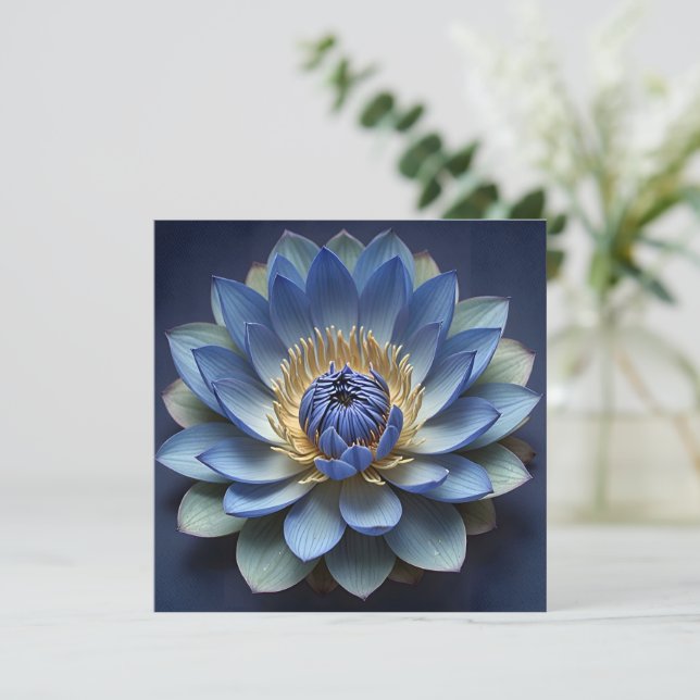Cartão De Festividades Arte Espiritual do Flor Azul Lotus Personalizada (Em pé/Frente)