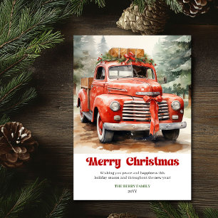 Cartão De Festividades Arte festivo de carro vermelho de Natal rústico cl