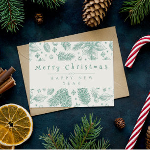 Cartão De Festividades Arte Floral Verde Única Feliz Natal