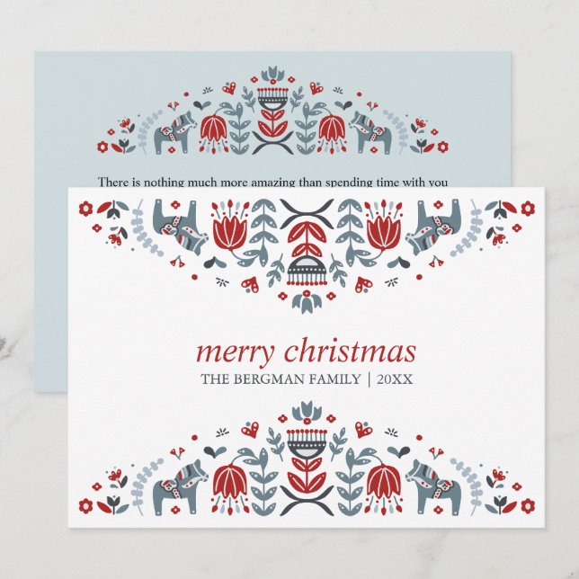 Cartão De Festividades Arte Folclórica Nórdica | Cavalos de Dala Férias d (Frente/Verso)