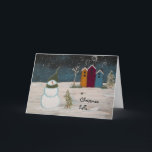 Cartão De Festividades Arte Folclórica Primitiva Snowman e Casas Colorida<br><div class="desc">Originalmente criada em acrílico em metal por Deborah Miller,  artista do Missouri</div>
