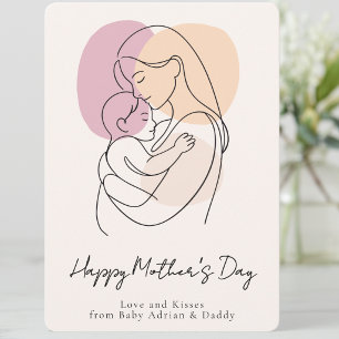 Cartão De Festividades Arte Linear Minimalista Moderna Mãe e Bebê Dia das