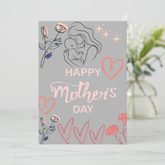 Cartão De Festividades Arte Linear Moderna Mãe e Bebê Feliz Dia das Mães