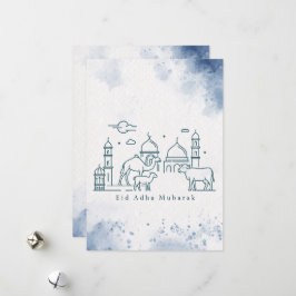 Cartão De Festividades Arte minimalista de linha da Mesquita e Animais do