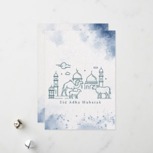 Cartão De Festividades Arte minimalista de linha da Mesquita e Animais do